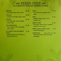 Juices menu (Jan 2026) at The Grove Beverage Cafe in Petoskey