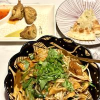 Crispy wontons, green onion pancakes, spicy garlic tofu lamen   at Dumpling the Noodle Kirkland in Kirkland