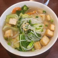 Pho noodle soup with tofu, veggies, and veggie broth at Pho Midway in Dallas