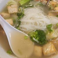 Pho noodle soup with tofu, veggies, and veggie broth at Pho Midway in Dallas