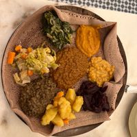 Bayeynet, vegan combo platter .  at Sajna-Lebanese and Ethiopian Restaurant in Lisbon