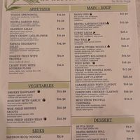 Menu at The Hestia Veggie in Vancouver