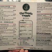 Menu at The Hestia Veggie in Vancouver