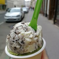 matcha on the bottom and cookie on the top at Veganista Ice Cream I in Vienna