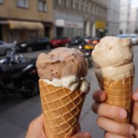 Praline and Black Forest, and Oat Vanilla at Veganista Ice Cream I in Vienna