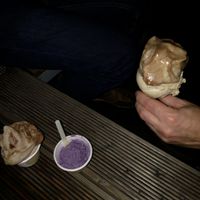 Dirty banana, chai and lavender blueberry. at Veganista Ice Cream I in Vienna