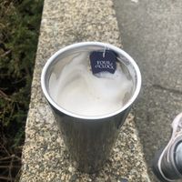 London fog with soy milk in a to-go cup ! They will do 1/2 sweet upon request   at Blue Chip Cafe in Vancouver