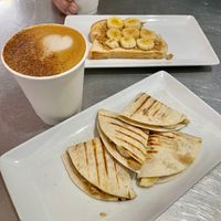 Nutty-dilla, gingerbread latte, and Oh! Ba Na Naah toast at Duino Coffee in Denton