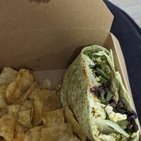 A egg and mayo wrap that I'd already eaten half of because I couldn't wait! at Pip & Oat in Llandudno