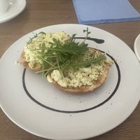 Scrambled tofu bagel  at Pip & Oat in Llandudno