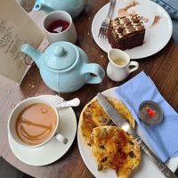 We returned today. Toasted tea cake and chocolate orange cake, both very good. Teas were lovely too. All served by lovely, happy, friendly people 😁 at Pip & Oat in Llandudno