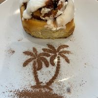 Yummy cinnamon roll bun at Pip & Oat in Llandudno