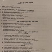 Menu at Vegafe - Totoriu g. in Vilnius