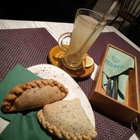 Fake meat pie left and cherry banana right at Vegafe - Totoriu g. in Vilnius