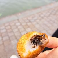 Tastes salty, but weren't sure, if there was chicken inside. at Hải Xệ - Bánh Rán Cao Lâu in Hanoi