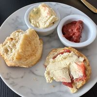 Clotted cream or jam first?!  at Grand Patisserie  in Paignton