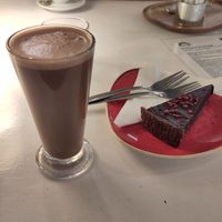 Decaf oat mocha and chocolate torte at Giovanni's Caffe' and Pizzeria in Cambridge