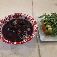 Lentil purple carrot and kale soup with avocado toast    at Cafe Joust  in Catskill