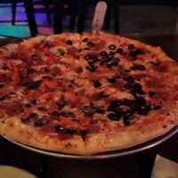 16" pizza with vegan cheese pepperoni, roasted red pepper, muchrooms, and olives. at Damn Fine Pizza in Port Orchard