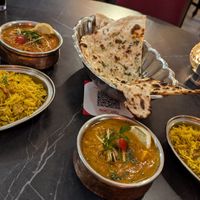 Tofu tikka masala, tofu vegan curry, onion rice and garlic naan at Royal Curry Indian Cuisine in Krakow