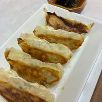 Vegan gyoza (translated into English on the menu as "vegan dumplings") at Kasu Udon Ebisuya 2 Go-Shop in Osaka