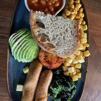 Irish vegetarian breakfast with extra chickpeas instead of eggss and it  at Tower & Castle in Kilkenny