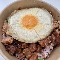 Pork and basil rice with vegan egg   at So Vegan - Lotus Ladprao in Bangkok