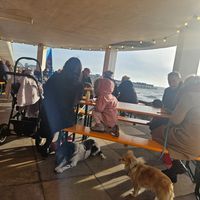 Outside seating with sea view at Starsky & Hatch in Hastings