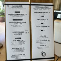 sample menu for the tea bar (February 3, 2024)  at PARU in La Jolla