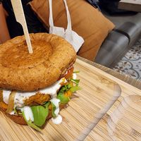 Burger with pumpkin patty at Madal Cafe in Budapest