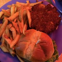 House burger  at Peach's Grill in Yellow Springs