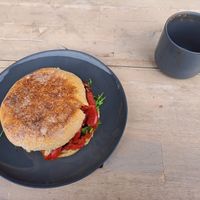 red pepper, caramelised onion and rocket toastie at The Artisan Baker in Cheltenham