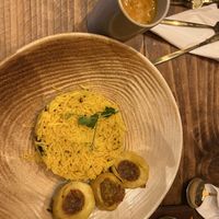 Potato rings with rice and curry  at BlendHouse in Utrecht