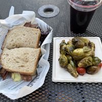 Vegan BLTA with burssel sprouts and hibiscus tea  at Urban Deli in Savannah
