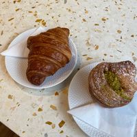 Croissant and Pistachio Cruffin at Elias Coffee Shop in Prague