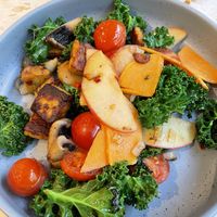 Roasted veg, tempeh, apple, cherry tomatoes   at Elias Coffee Shop in Prague