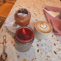 Vegan pastry and chia pudding   at Elias Coffee Shop in Prague