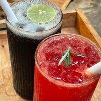 Greenr’s signature house made cola & Hibiscus soda! at Greenr in Panaji