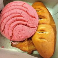 Concha, jalapeño and queso, puerquito  at Soy Concha Bakery in Los Angeles