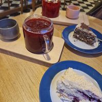 Vegan blueberry and chocolate napoleon and seasonal teas at TIDEN in Minsk