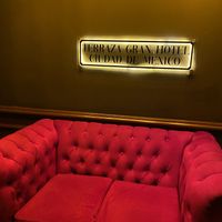 Couch Area Before Walking Up Stairs to Terraza Restaurant  at Terraza Gran Hotel in Mexico City