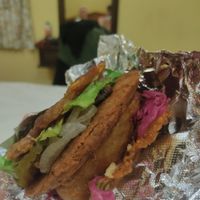 Vegan burger with a lentil based patty and apricot sauce at Callejon Gourmet in Tuxtla Gutierrez