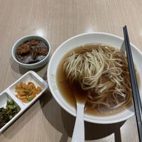 Noodles with vegetables and faux meat   at Songyuelou in Shanghai