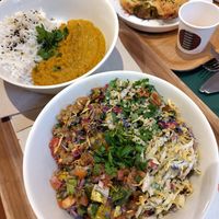 Day dish, dahl, with a big salad and puff pastry at MoMu Café in Antwerpen