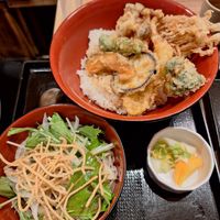 Tendon set, comes with soba and pickles at Kyoto Soba-Morihei in Kyoto