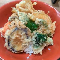 Rice and tempura bowl at Kyoto Soba-Morihei in Kyoto