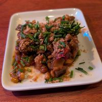 Eggplant starter (I had already taken a bite, at the start it was way prettier) at Casa Inferno in Tromsoe