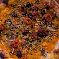 Vegan pizza with pumpkin cream at Casa Inferno in Tromsoe