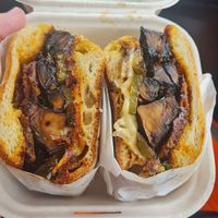 Mushroom Cubano Sandwich with vegan bacon. at Blackhorse Workshop Cafe in East London