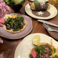 Taco time! Green salad, mushroom code and shrub Sosa  at Los Loosers in Mexico City